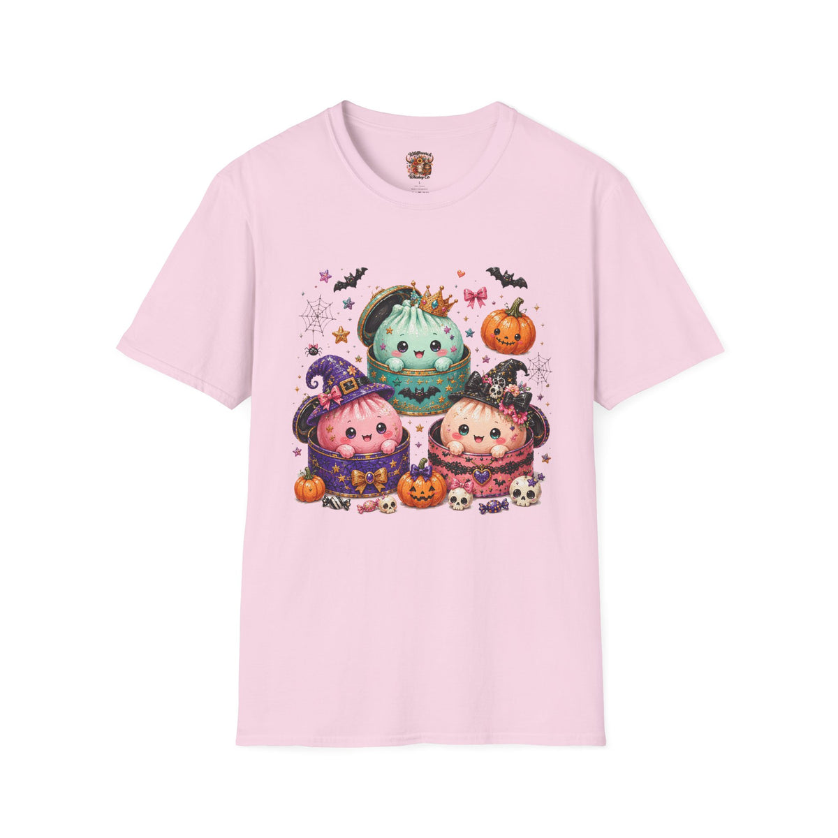 Cute Halloween Pumpkin Dumpling T-Shirt — Kawaii Witch & Crowned Pumpkin Design
