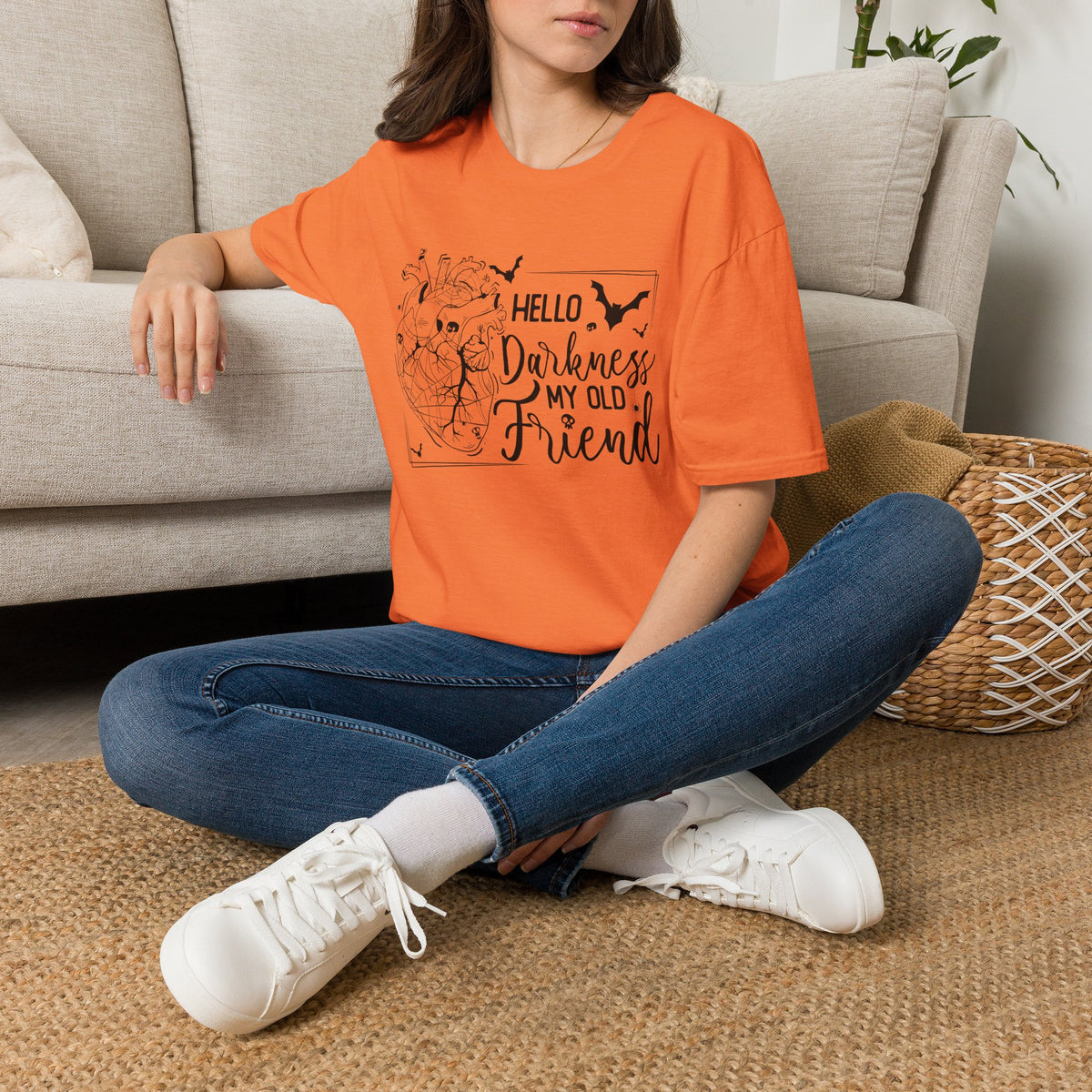 Hello Darkness My Old Friend T-Shirt — Gothic Heart & Bats Tee for Halloween