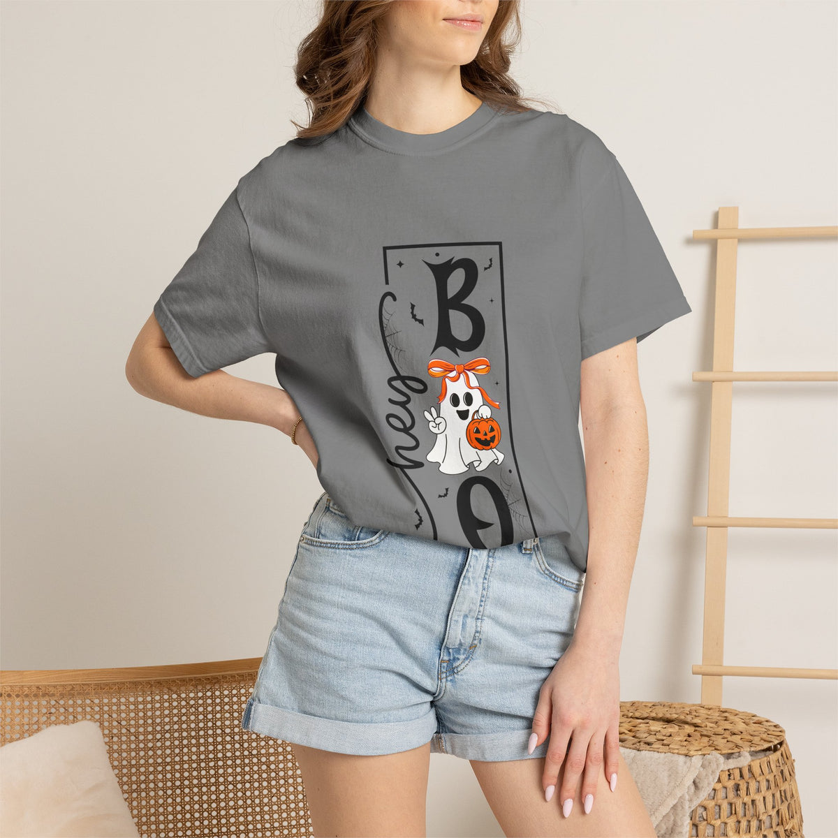 Hey Boo Halloween T-Shirt — Cute Ghost & Pumpkin Spooky Tee