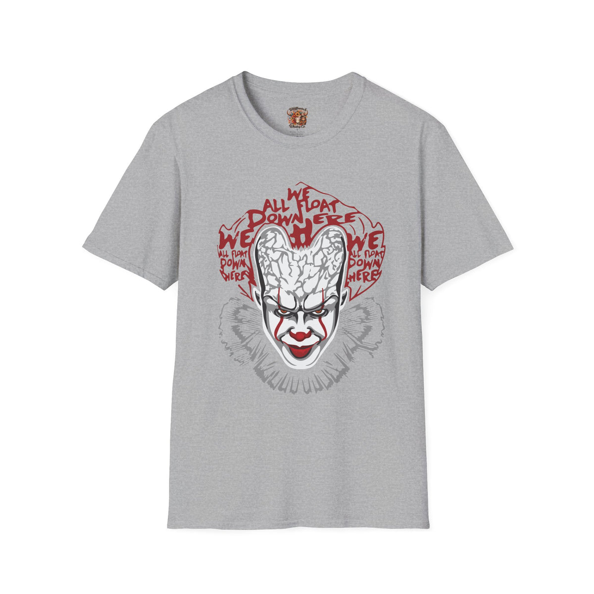 Horror Clown Graphic T-Shirt — "We All Float Down Here" Scary Face Tee