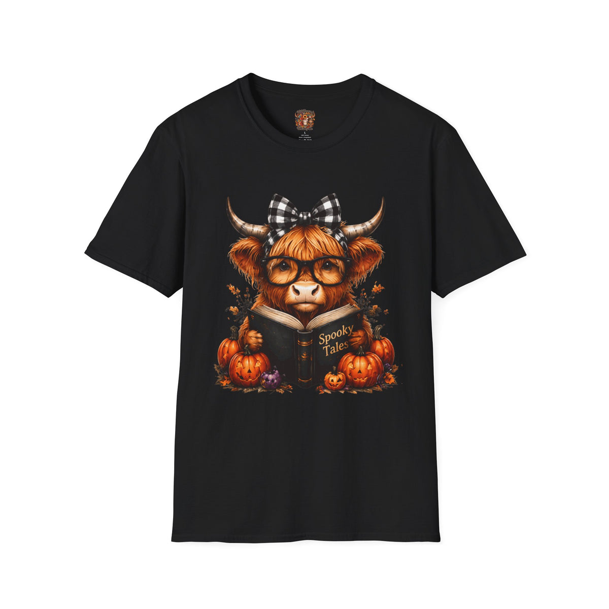 Highland Cow T-Shirt — Cute Plaid Bow Autumn Graphic Tee (Pumpkin Spice)