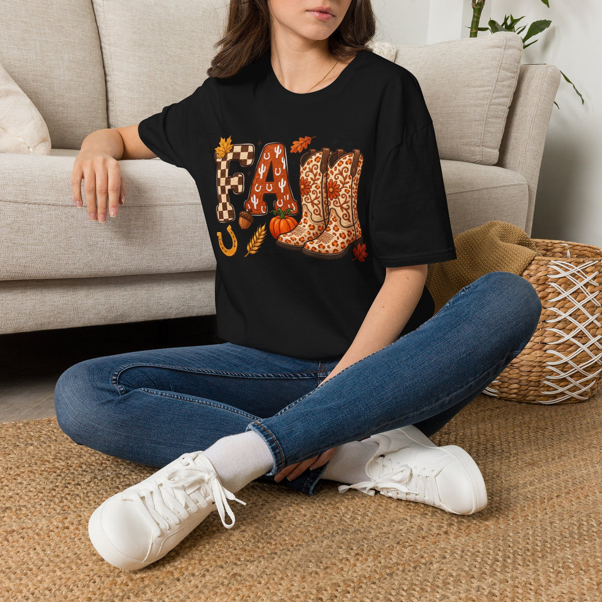 Fall Cowboy Boots T-Shirt — Autumn Farm & Pumpkin Graphic Tee