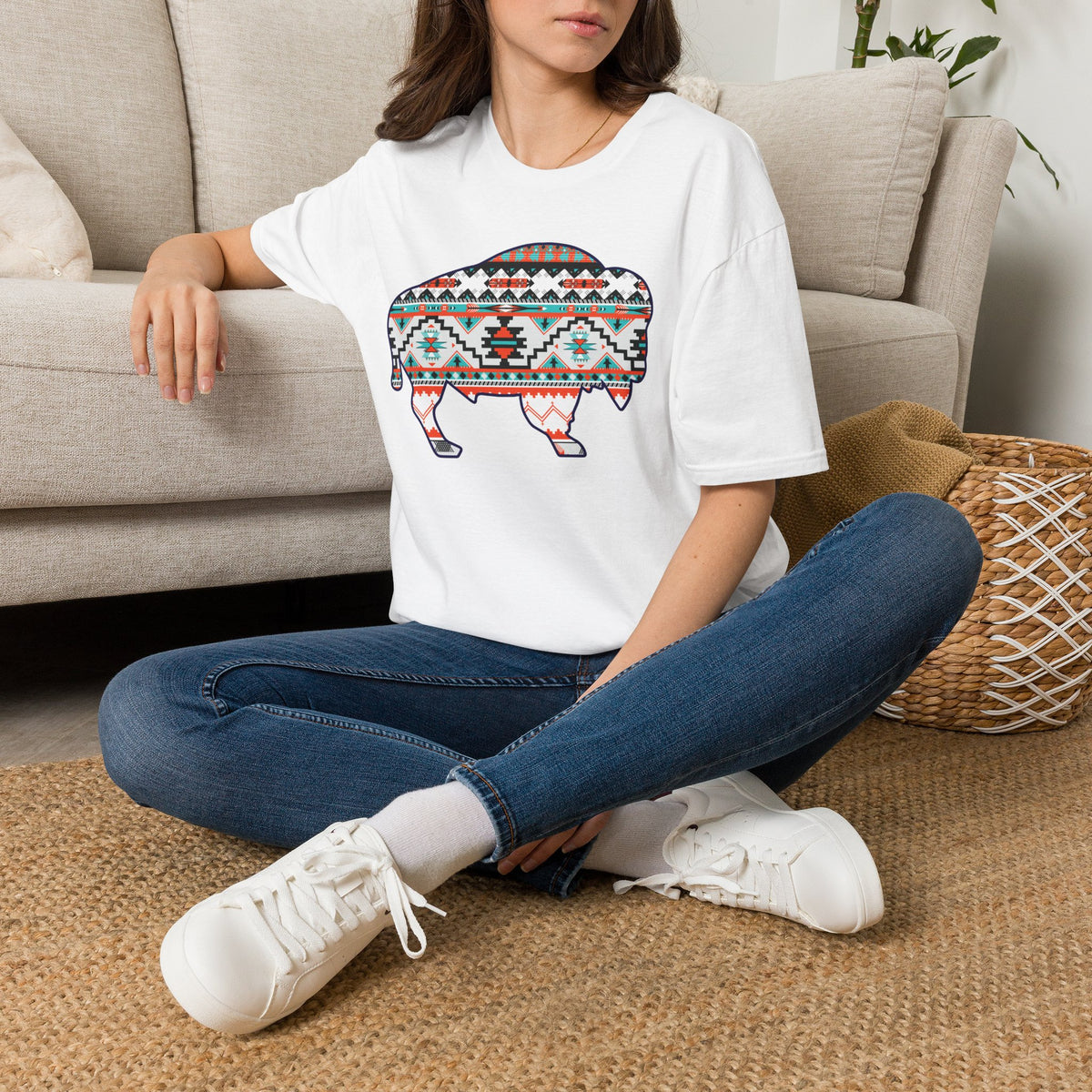 Southwest Pattern Buffalo T-Shirt — Aztec Bison Graphic Tee