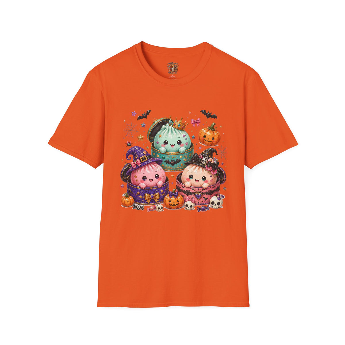 Cute Halloween Pumpkin Dumpling T-Shirt — Kawaii Witch & Crowned Pumpkin Design