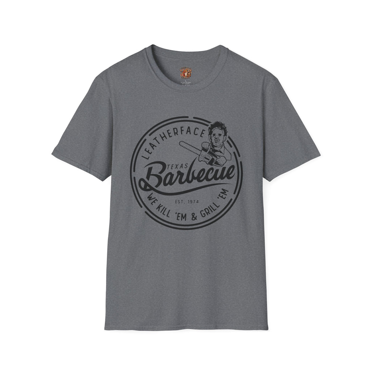 Barbecue T-Shirt — 'Leatherface Texas Barbecue' Retro BBQ Logo Tee
